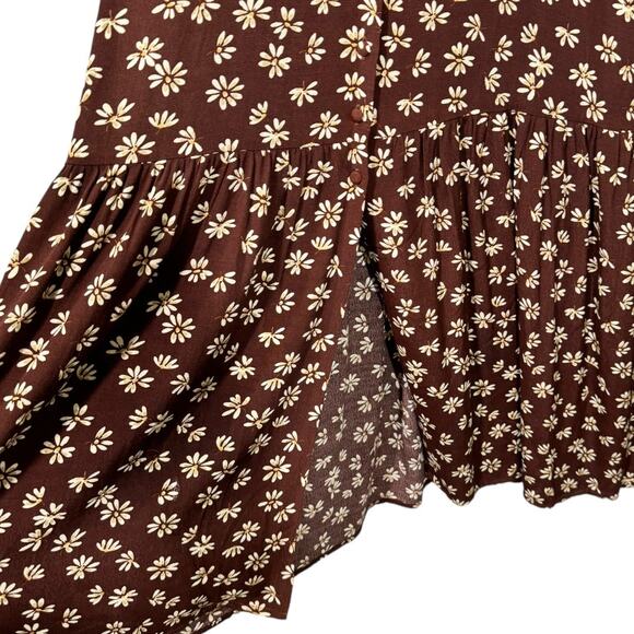 Mango MNG Brown Floral Print Midi Dress 2 Button Front Cottage Dainty Retro - Picture 6 of 9